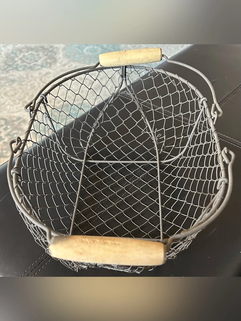 Rustic Wire Basket with Wooden Handles - Brown